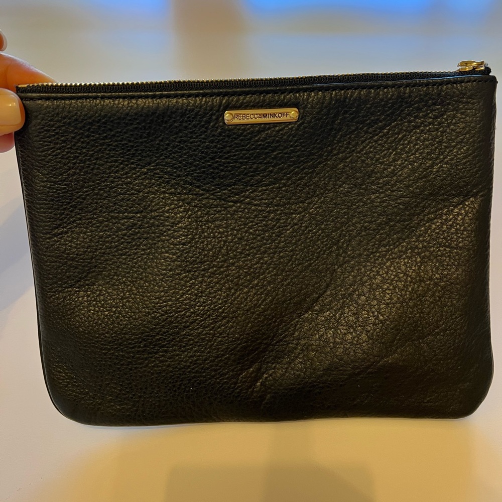 Rebecca Minkoff leather black makeup pouch bag